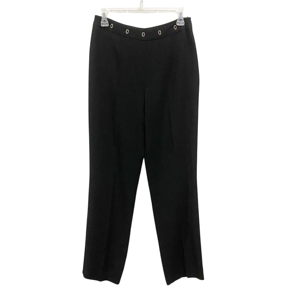 Vintage Escada Black Wool Slacks Grommet Waist Designer Trousers Size 38